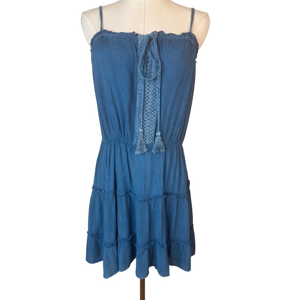 2/$30 Salty Lemon XL Blue Tiered Spaghetti Strap Smocked Dress